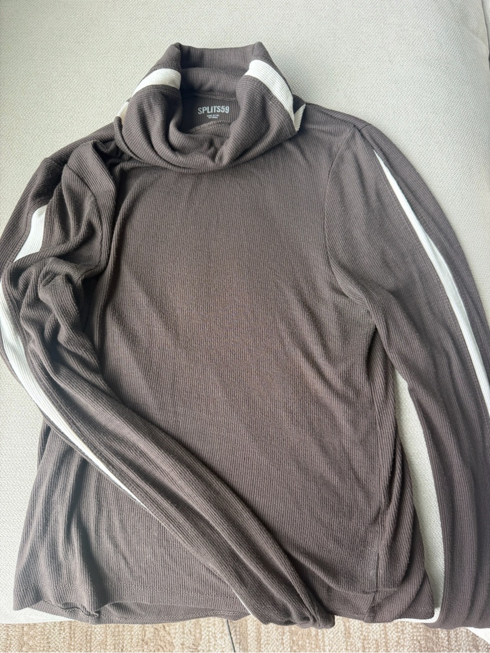 SPLITS59  Brown Turtleneck Sweater with White Stripe